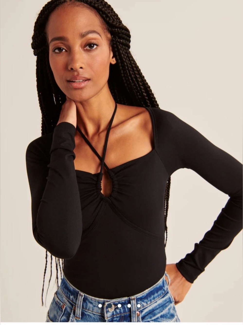 Abercrombie & Fitch Black Long-Sleeve Seamless Cinched Front Bodysuit NEW - Picture 2 of 9